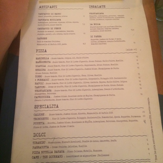 Carte pizzeria Pupetta