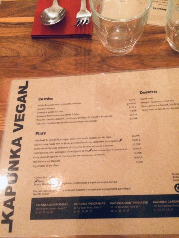 Carte de Kapunka vegan